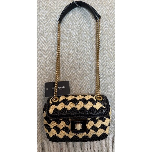 Kate Spade New York Evelyn Striped Crochet Raffia Sm Shoulder Crossbody Bag NEW - Picture 3 of 14